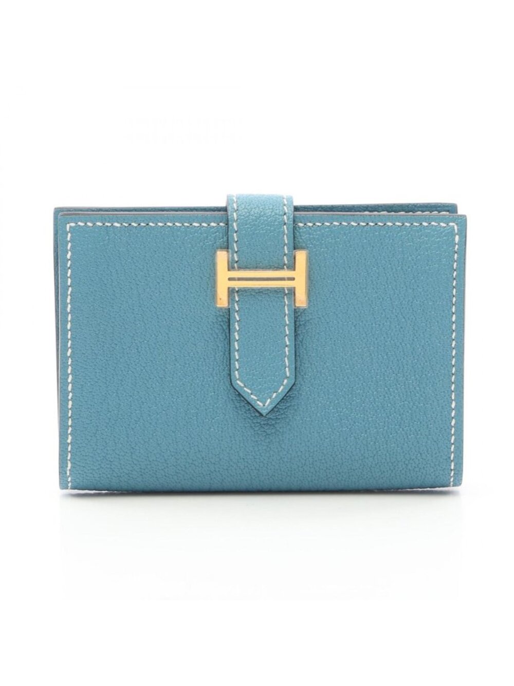 Hermes Card Case Bearn Mini New Blue Jean Leather
